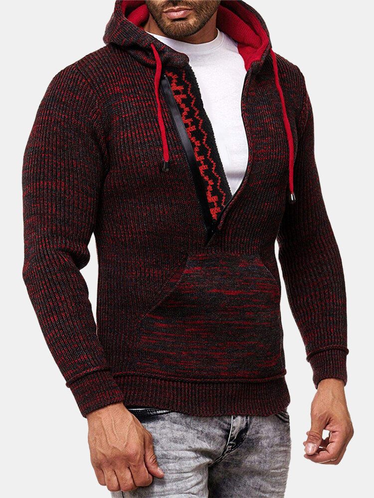 Sudaderas Con Capucha De Punto Con Media Cremallera Y Bolsillo Para Hombre