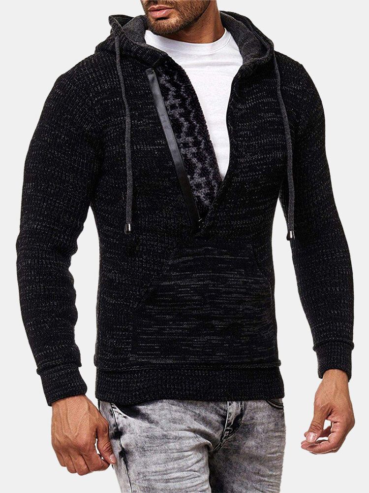 Sudaderas Con Capucha De Punto Con Media Cremallera Y Bolsillo Para Hombre