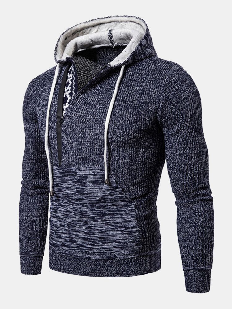 Sudaderas Con Capucha De Punto Con Media Cremallera Y Bolsillo Para Hombre