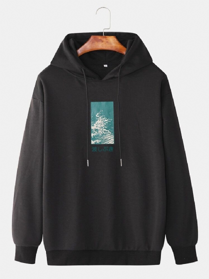 Sudaderas Con Capucha Simples De Hombro Caído De Manga Larga Con Estampado De Paisaje De Algodón Para Hombre