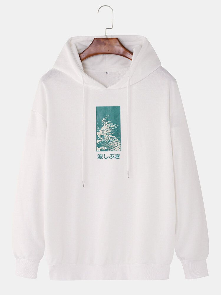 Sudaderas Con Capucha Simples De Hombro Caído De Manga Larga Con Estampado De Paisaje De Algodón Para Hombre