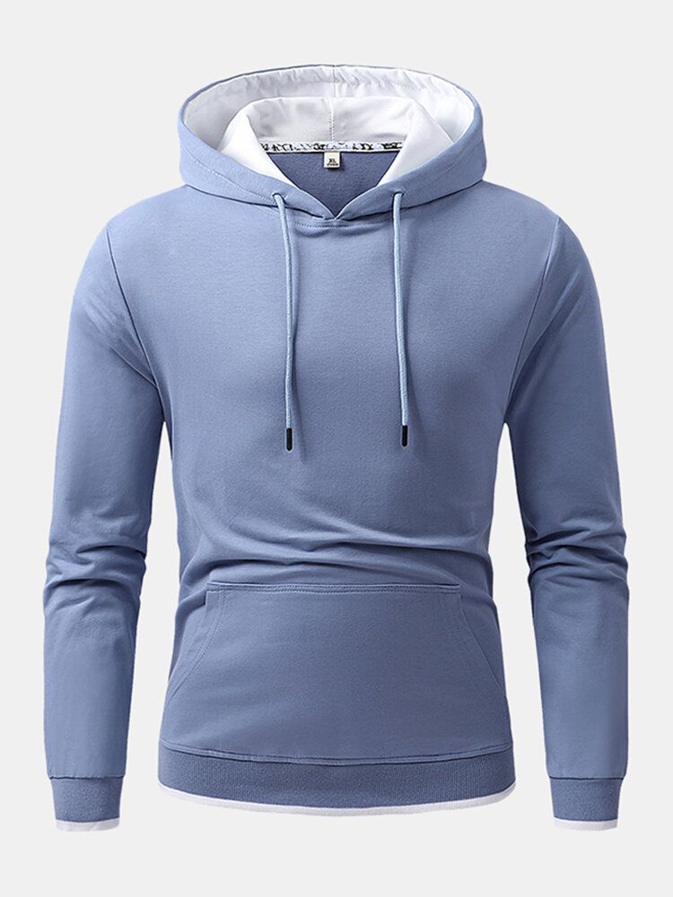 Sudaderas Con Capucha Simples De Manga Larga Con Bolsillo De Canguro De Color Sólido Para Hombre