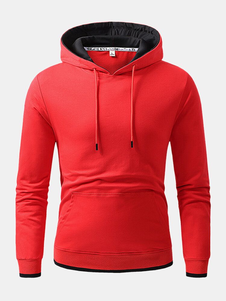 Sudaderas Con Capucha Simples De Manga Larga Con Bolsillo De Canguro De Color Sólido Para Hombre