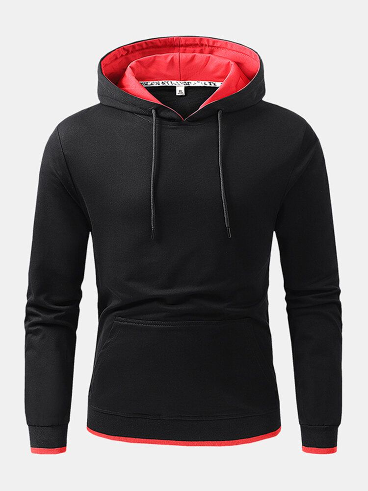 Sudaderas Con Capucha Simples De Manga Larga Con Bolsillo De Canguro De Color Sólido Para Hombre