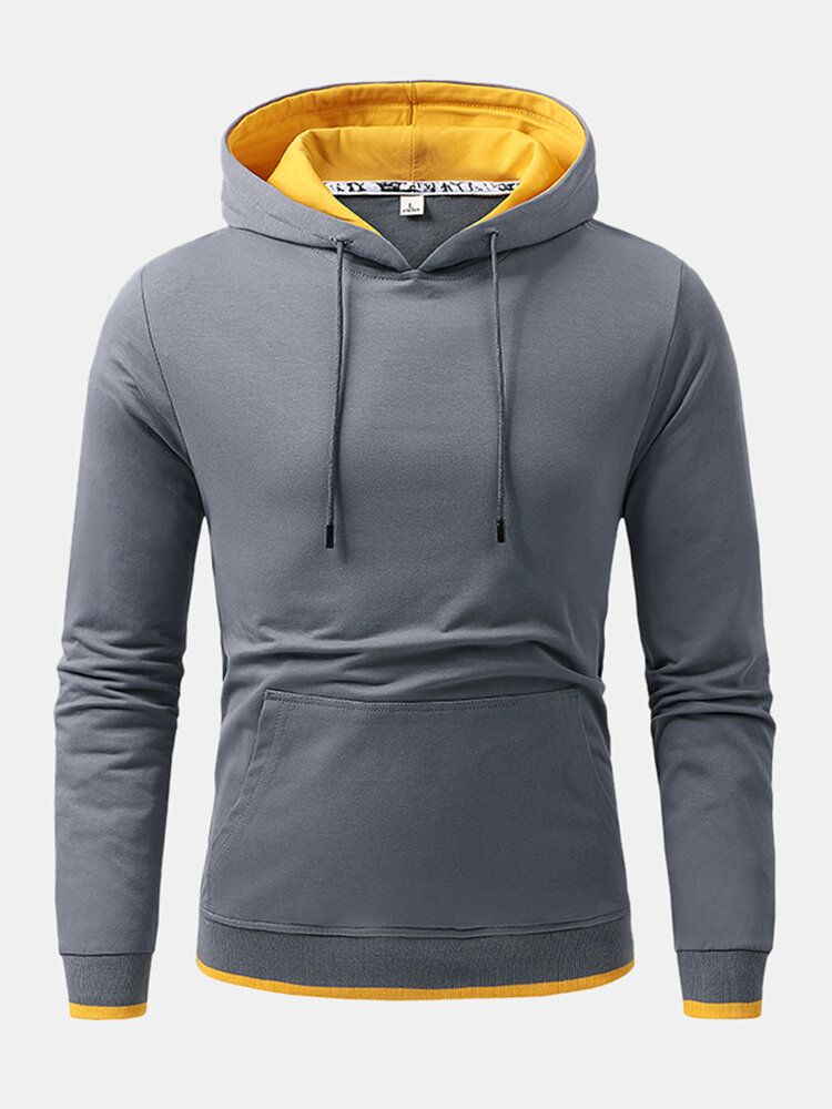 Sudaderas Con Capucha Simples De Manga Larga Con Bolsillo De Canguro De Color Sólido Para Hombre