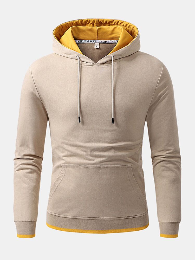 Sudaderas Con Capucha Simples De Manga Larga Con Bolsillo De Canguro De Color Sólido Para Hombre