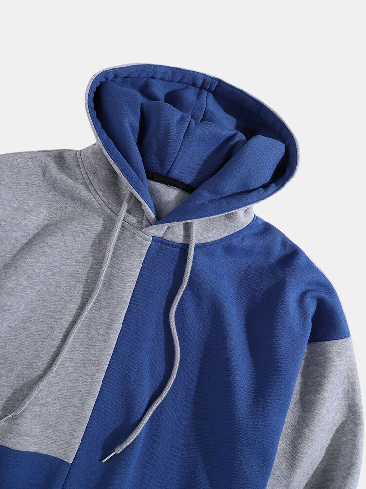 Sudaderas Con Capucha Sueltas Con Cordones Casuales Con Costuras En Bloque De Color En Contraste Para Hombre