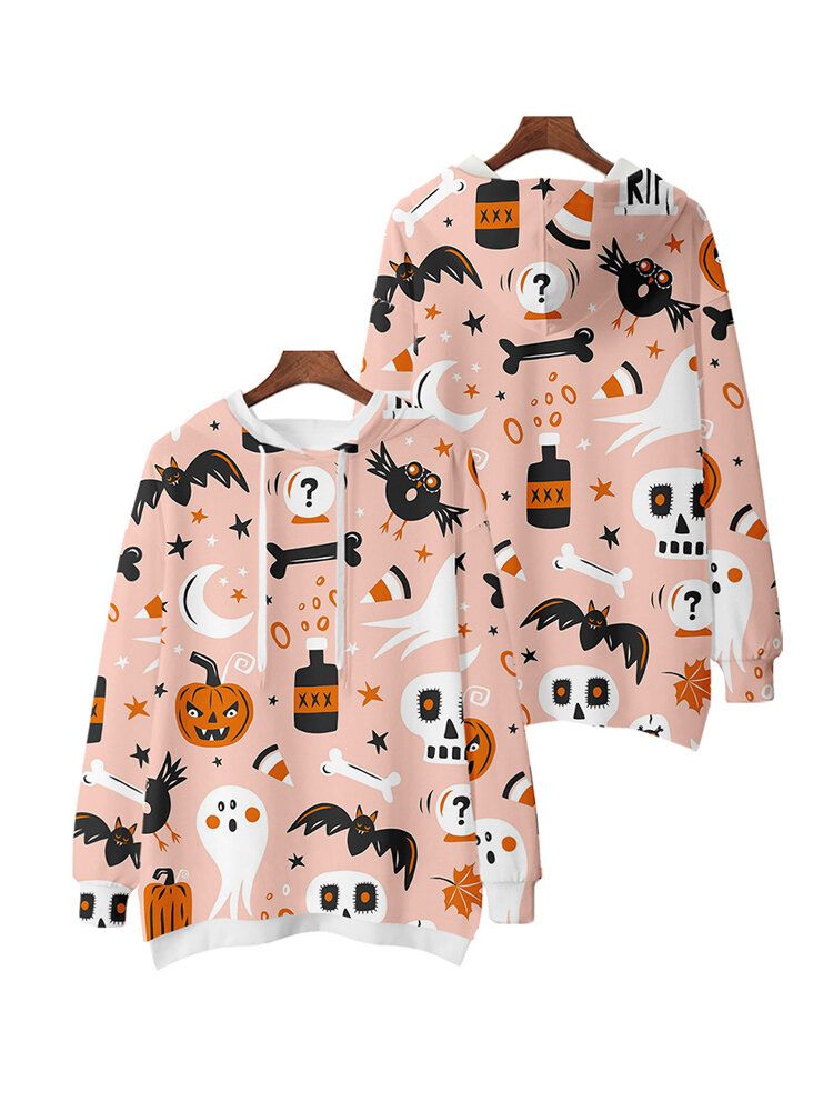 Sudaderas Con Capucha Sueltas Con Estampado De Calavera Animal Divertida De Halloween Para Mujer