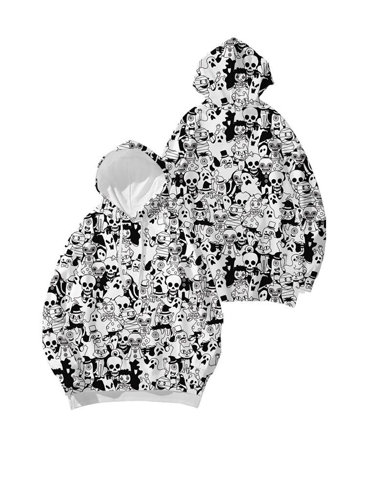 Sudaderas Con Capucha Sueltas Con Estampado De Calavera Animal Divertida De Halloween Para Mujer