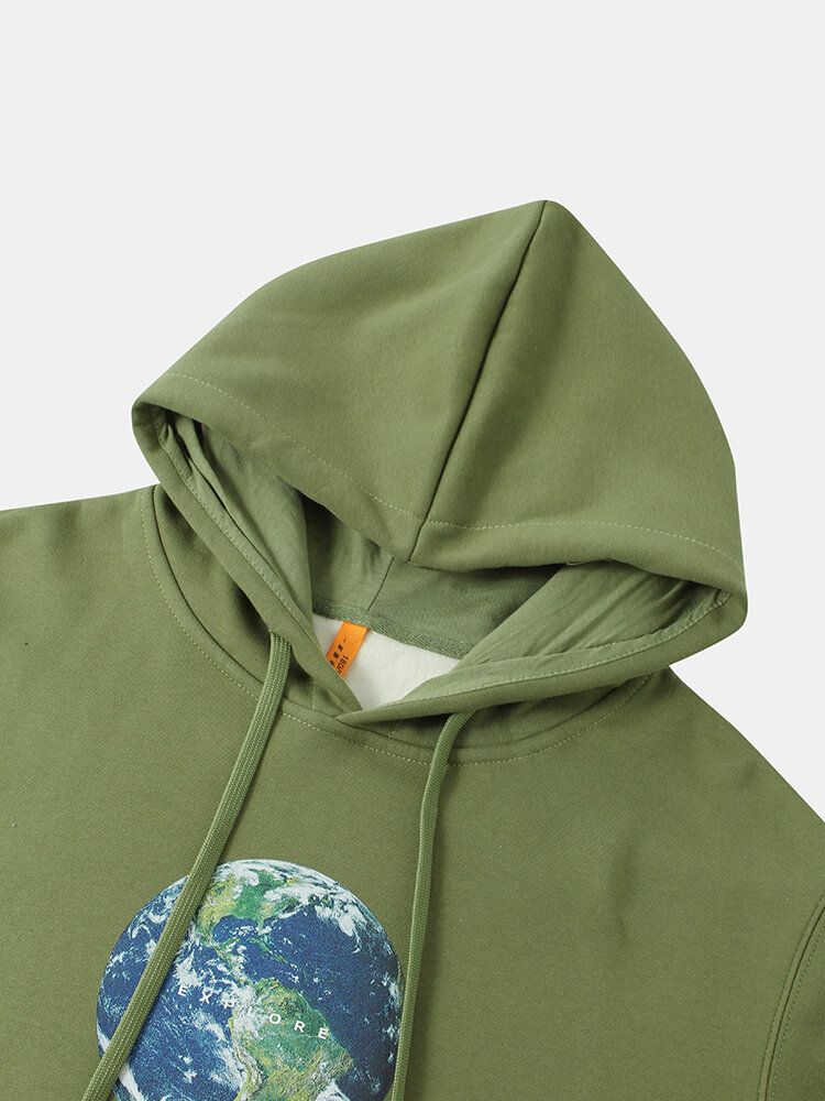 Sudaderas Con Capucha Superiores Con Cordón Cálido De Algodón Con Estampado De Letras De La Tierra Para Hombre