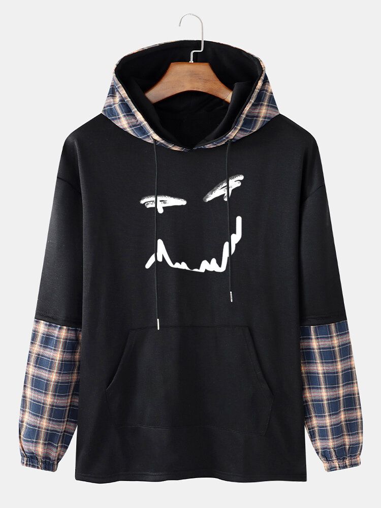 Sudaderas Con Capucha Twinset De Imitación De Retazos A Cuadros Con Estampado De Sonrisas Para Hombre