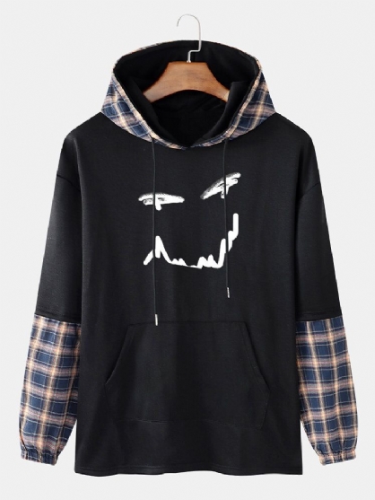 Sudaderas Con Capucha Twinset De Imitación De Retazos A Cuadros Con Estampado De Sonrisas Para Hombre