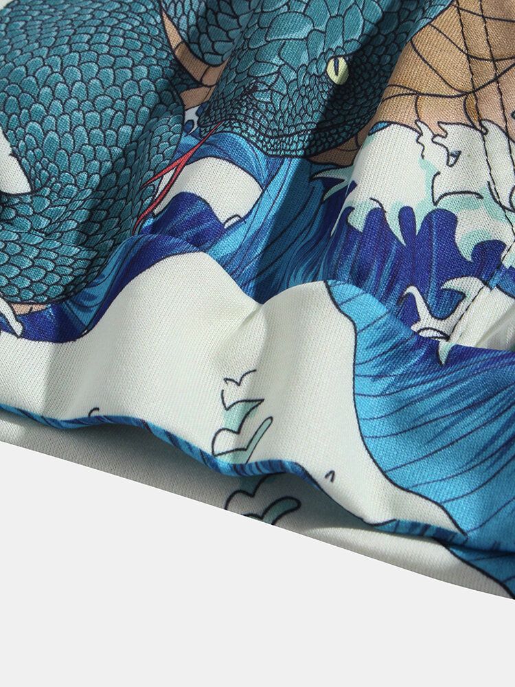 Sudaderas Con Capucha Ukiyoe De Manga Larga Con Bolsillo De Canguro De Estilo Étnico Con Gráficos De Serpiente Para Hombre