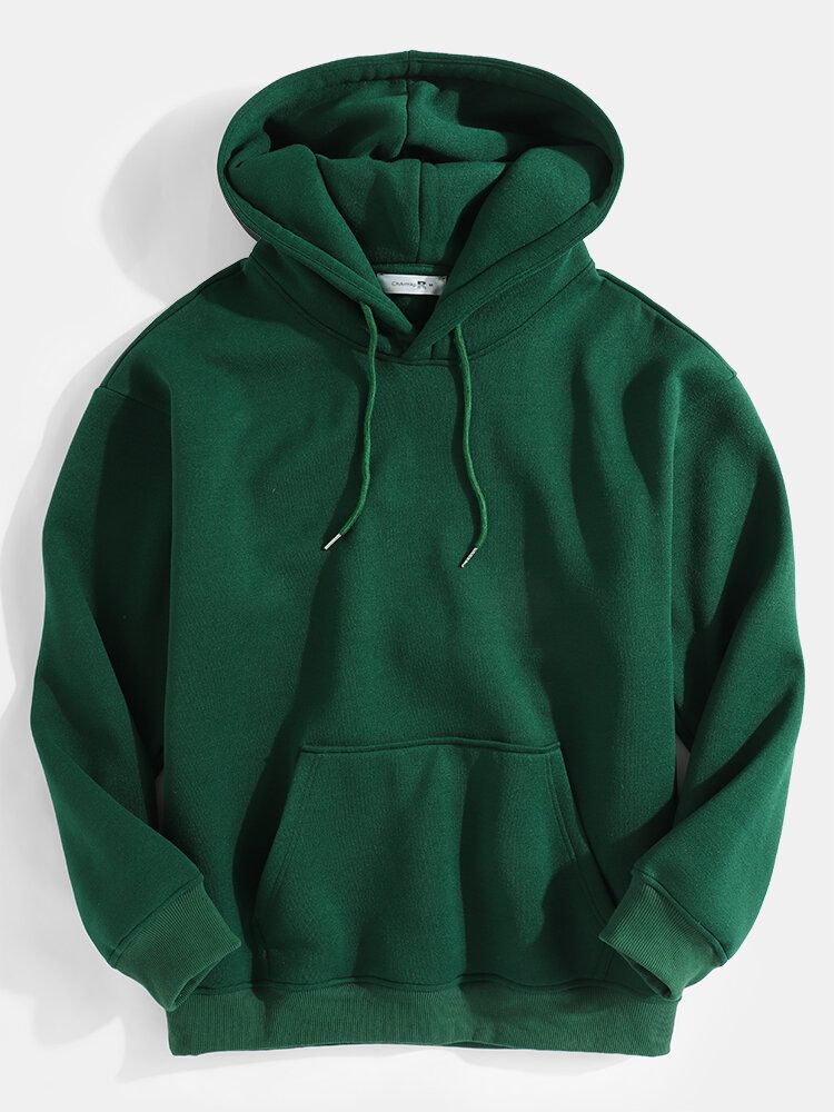 Sudaderas Con Capucha Verde De Manga Larga Con Cordón Y Bolsillo De Canguro Para Hombre