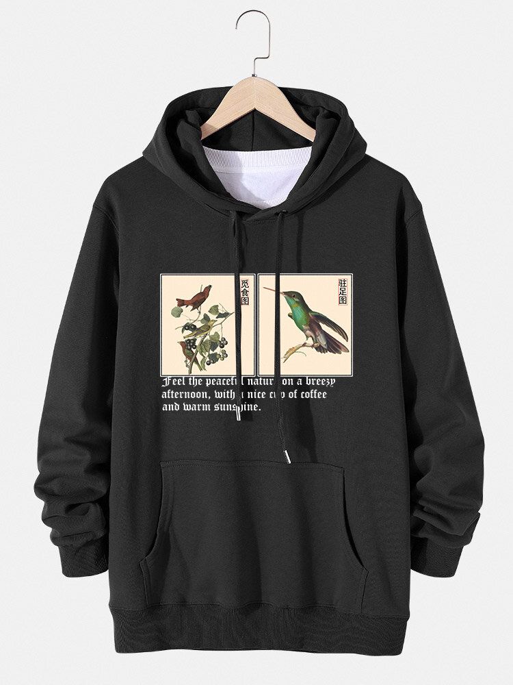 Sudaderas Con Cordón De Algodón Con Estampado De Texto De Pintura China De Aves Para Hombre