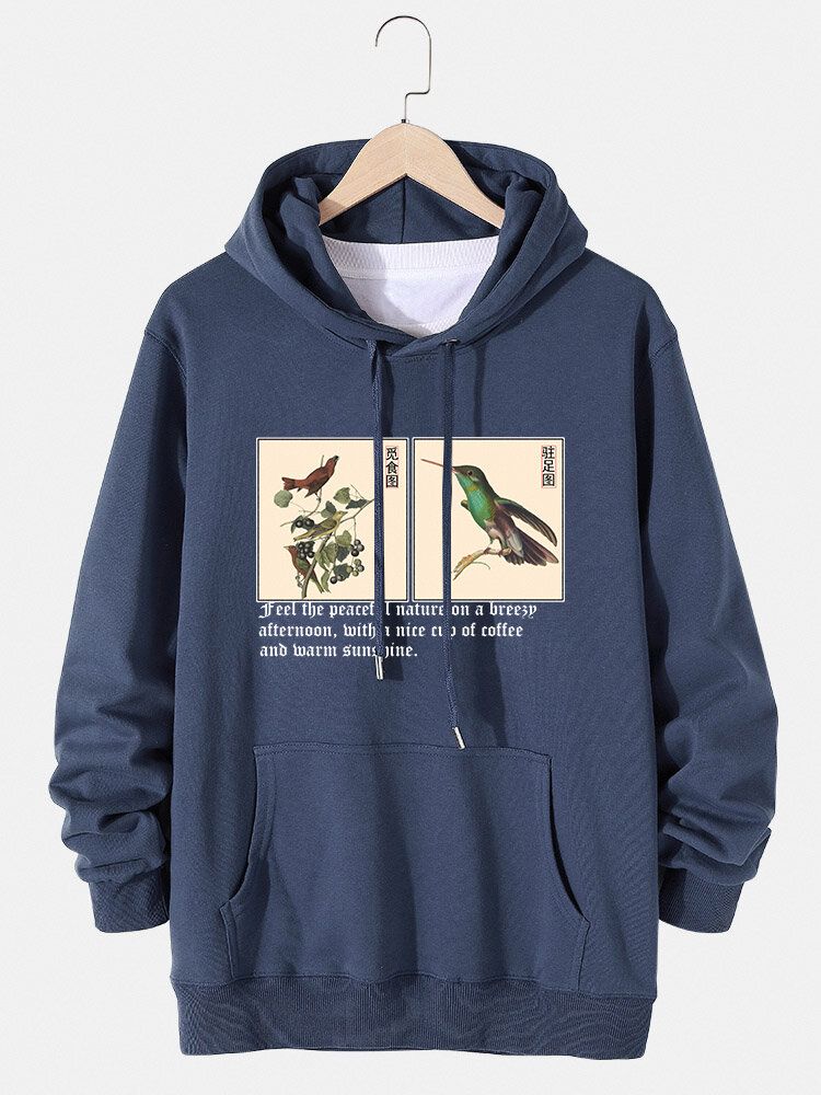 Sudaderas Con Cordón De Algodón Con Estampado De Texto De Pintura China De Aves Para Hombre