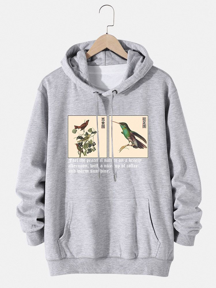 Sudaderas Con Cordón De Algodón Con Estampado De Texto De Pintura China De Aves Para Hombre