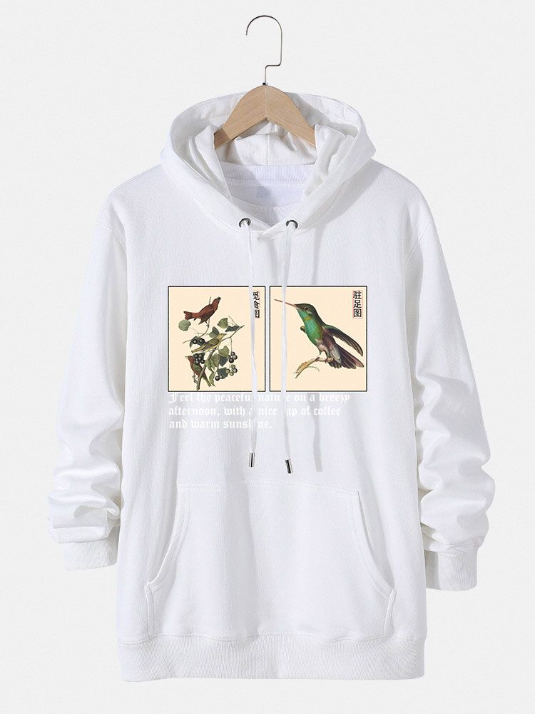 Sudaderas Con Cordón De Algodón Con Estampado De Texto De Pintura China De Aves Para Hombre