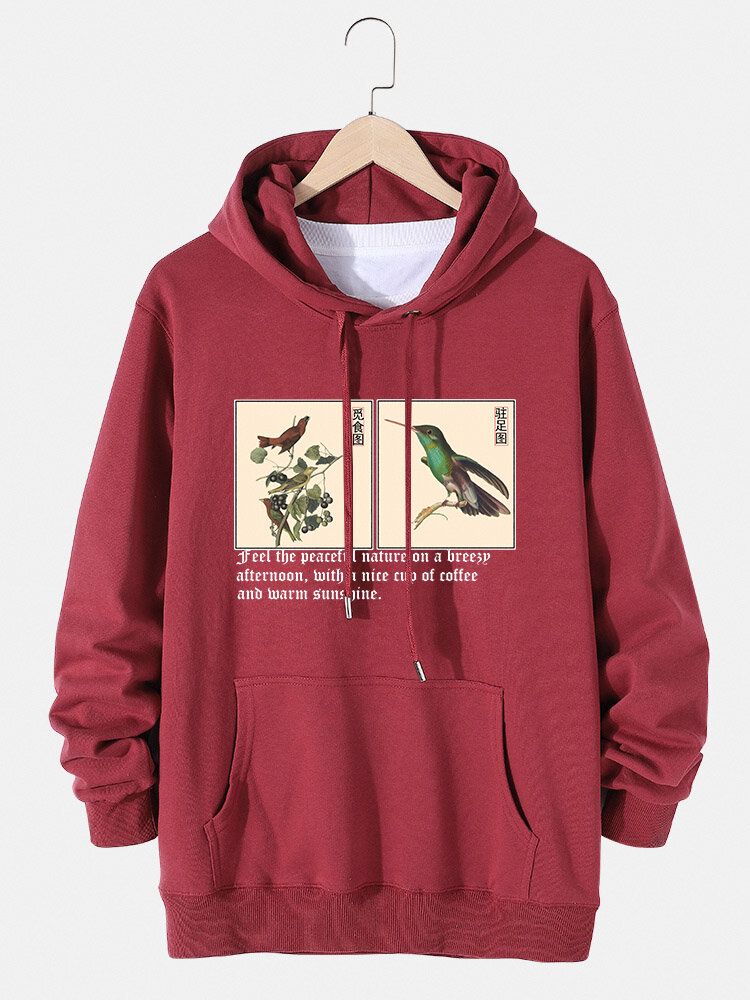 Sudaderas Con Cordón De Algodón Con Estampado De Texto De Pintura China De Aves Para Hombre