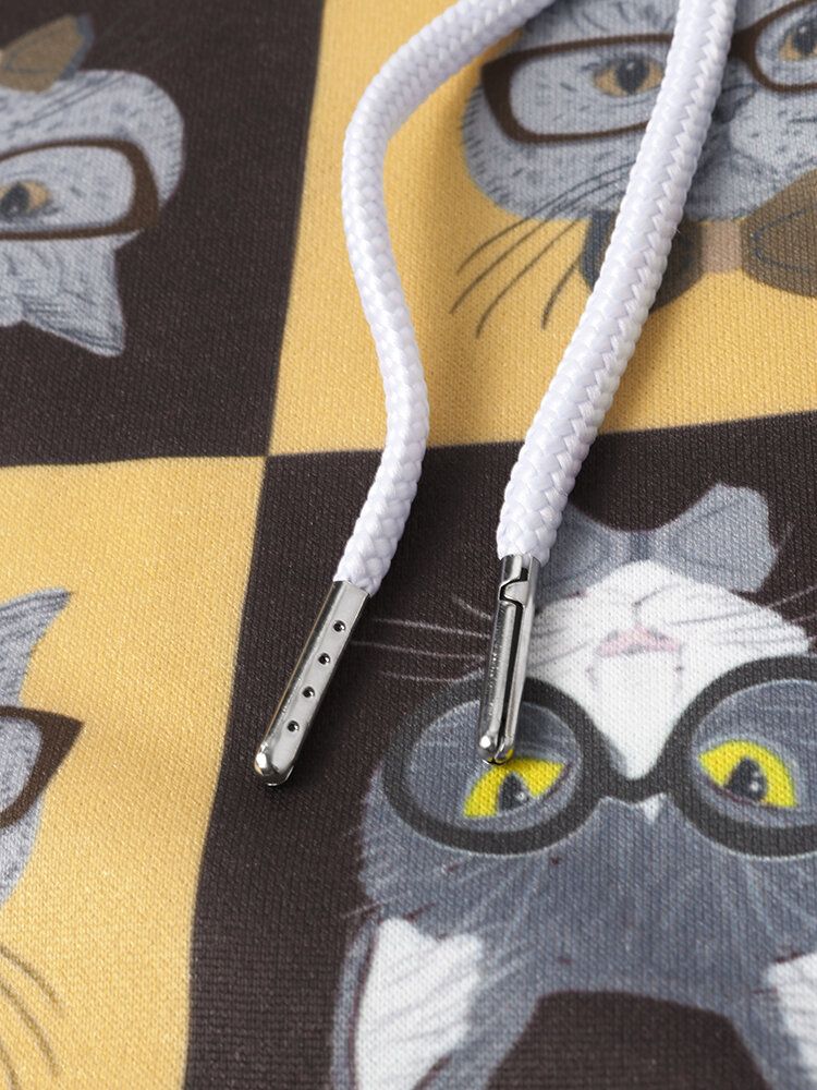 Sudaderas Con Cordón Con Estampado De Gato De Dibujos Animados Divertidos Para Hombre Con Bolsillo