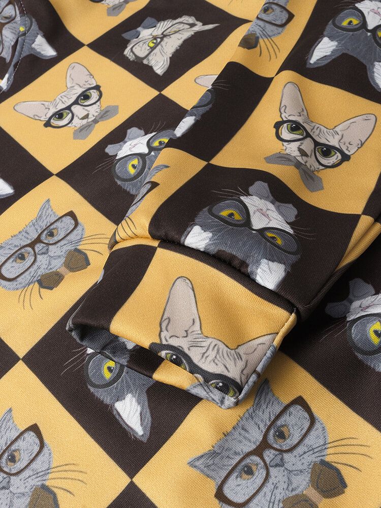 Sudaderas Con Cordón Con Estampado De Gato De Dibujos Animados Divertidos Para Hombre Con Bolsillo