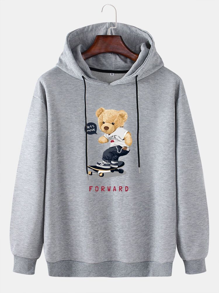 Sudaderas Con Cordón Con Estampado De Oso De Monopatín De Dibujos Animados Para Hombre