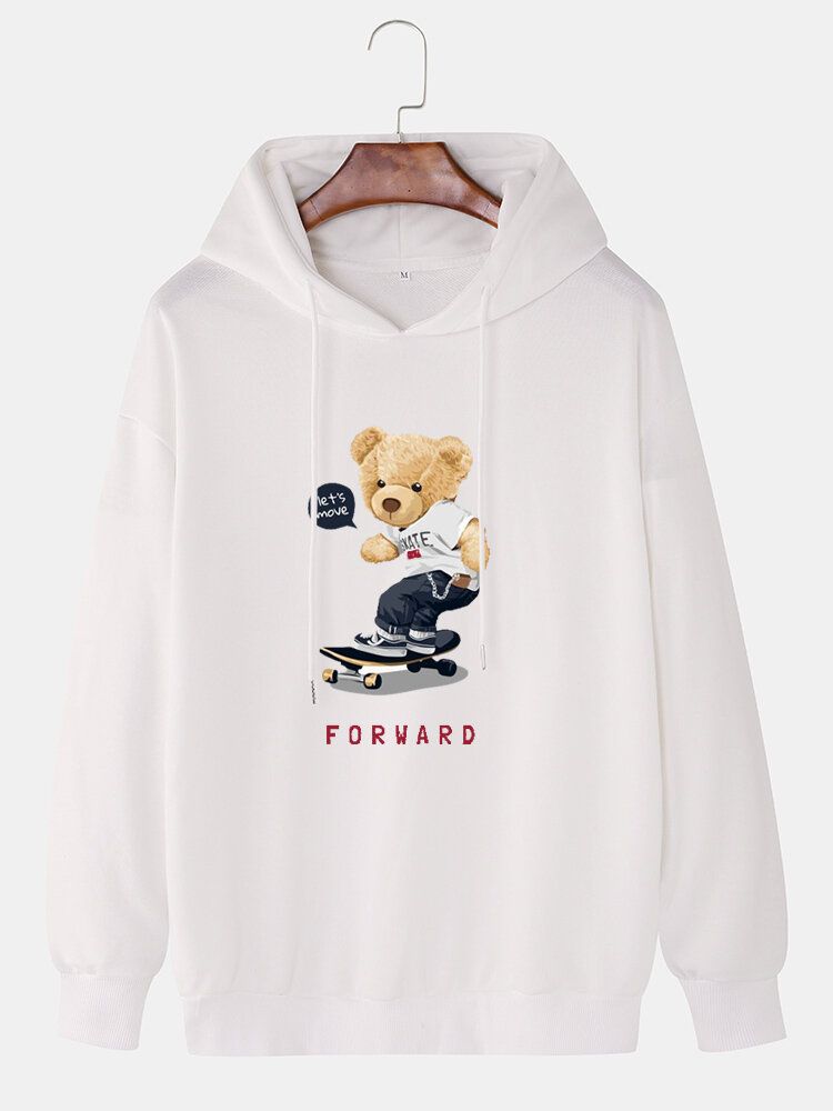 Sudaderas Con Cordón Con Estampado De Oso De Monopatín De Dibujos Animados Para Hombre