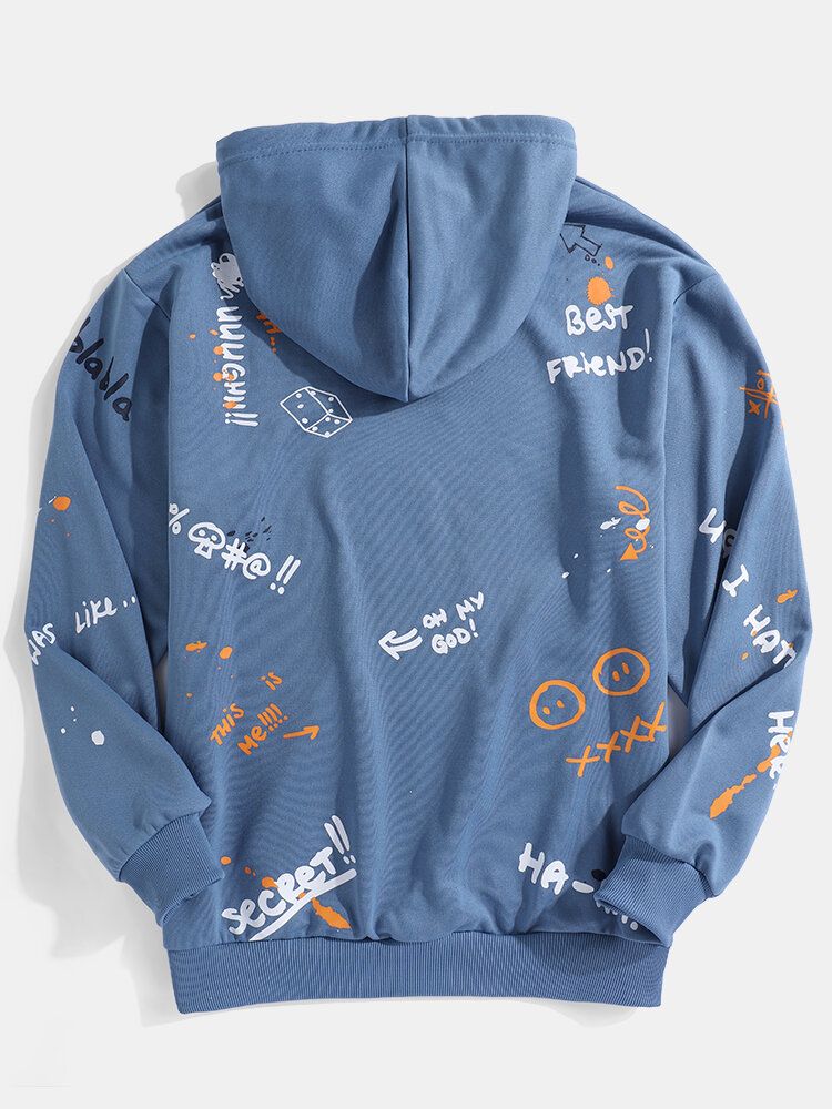 Sudaderas Con Cordón De Manga Larga Con Estampado De Graffiti De Dibujos Animados Para Hombre