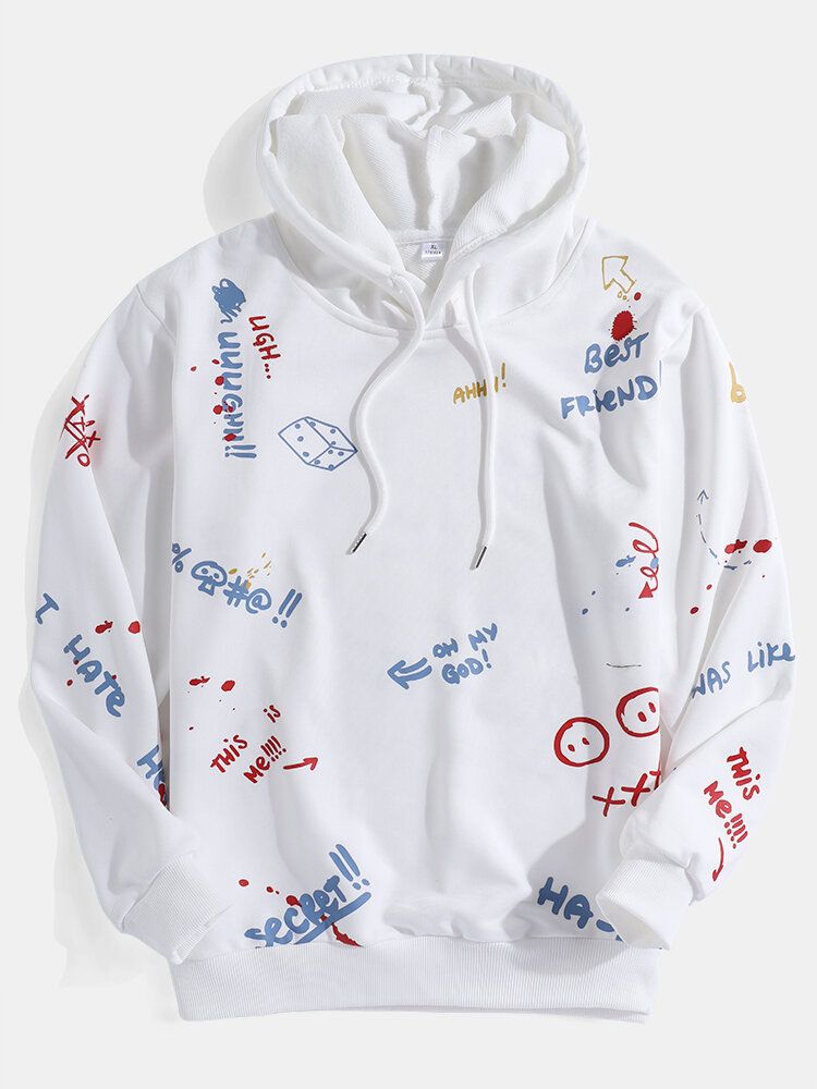 Sudaderas Con Cordón De Manga Larga Con Estampado De Graffiti De Dibujos Animados Para Hombre