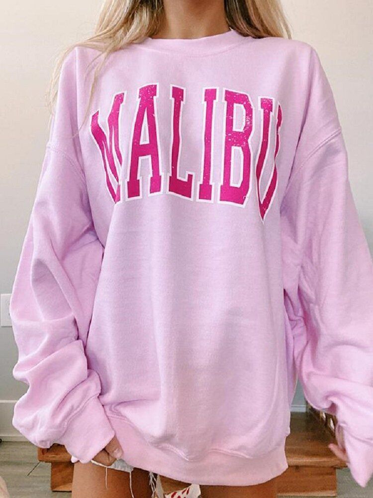 Sudaderas Con Cuello Redondo Rosa Con Estampado De Letras Para Mujer