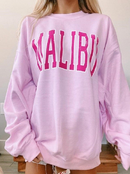 Sudaderas Con Cuello Redondo Rosa Con Estampado De Letras Para Mujer