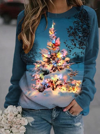 Sudaderas Con Cuello Redondo Y Estampado De Paisaje De Árbol De Navidad Para Mujer