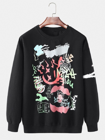 Sudaderas Con Cuello Redondo Y Hombros Caídos De Algodón Con Estampado De Graffiti Para Hombre