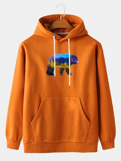 Sudaderas Con Diseño De Estampado De Paisaje Con Gráficos De Oso Para Hombre Y Bolsillo De Canguro