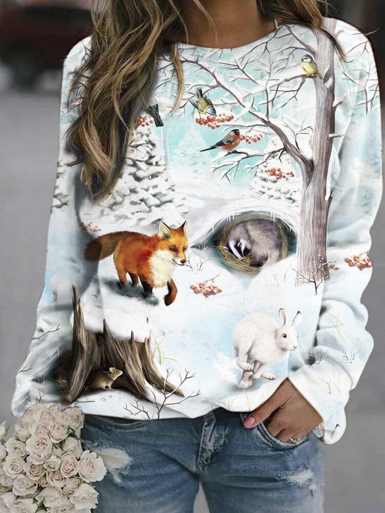 Sudaderas Con Diseño De Manga Larga Con Estampado De Paisaje Animal En 3d Para Mujer