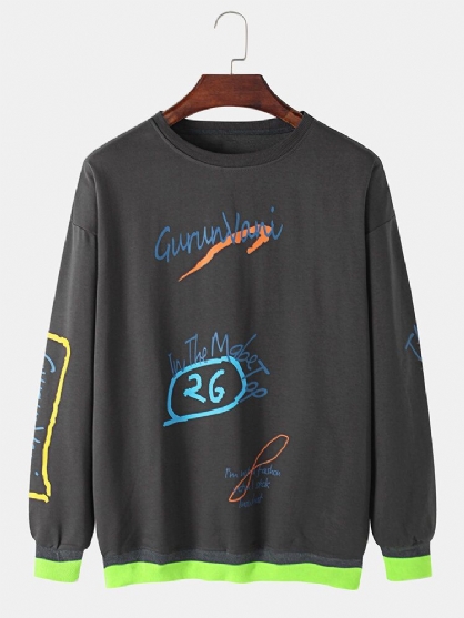 Sudaderas Con Estampado De Cuello Redondo Y Hombros Caídos Con Letras De Graffiti Para Hombre