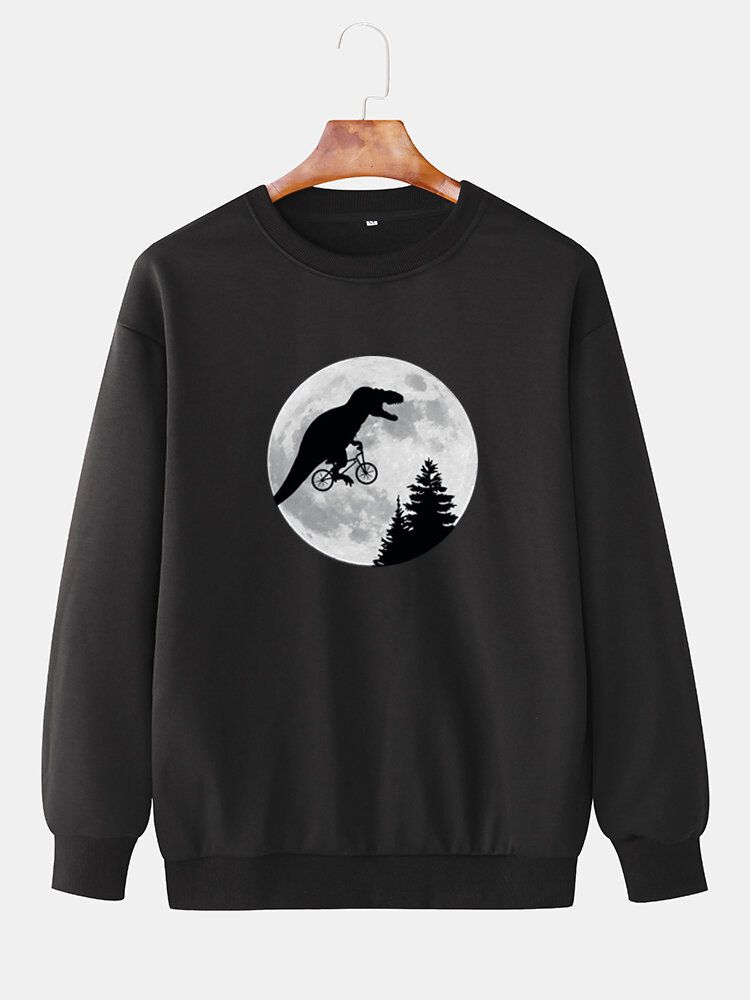 Sudaderas Con Hombros Caídos Informales De Algodón Con Cuello Redondo Y Gráficos De Dinosaurio Moon Para Hombre