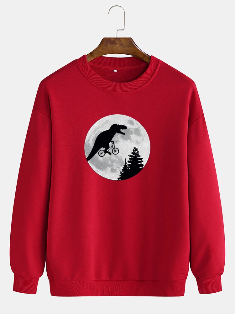 Sudaderas Con Hombros Caídos Informales De Algodón Con Cuello Redondo Y Gráficos De Dinosaurio Moon Para Hombre