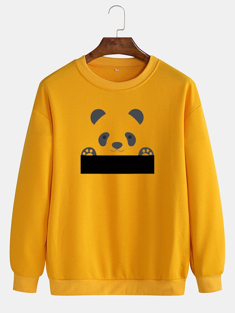 Sudaderas Con Hombros Descubiertos De Algodón Con Cuello Redondo Y Estampado De Panda De Dibujos Animados Para Hombre