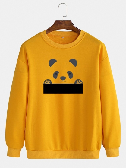 Sudaderas Con Hombros Descubiertos De Algodón Con Cuello Redondo Y Estampado De Panda De Dibujos Animados Para Hombre