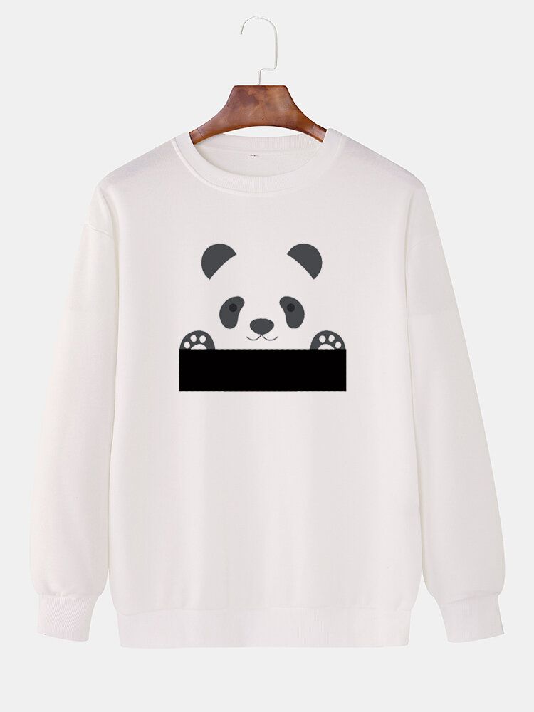 Sudaderas Con Hombros Descubiertos De Algodón Con Cuello Redondo Y Estampado De Panda De Dibujos Animados Para Hombre