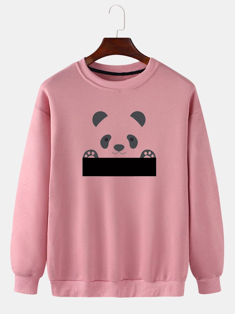 Sudaderas Con Hombros Descubiertos De Algodón Con Cuello Redondo Y Estampado De Panda De Dibujos Animados Para Hombre