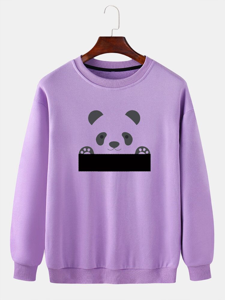 Sudaderas Con Hombros Descubiertos De Algodón Con Cuello Redondo Y Estampado De Panda De Dibujos Animados Para Hombre