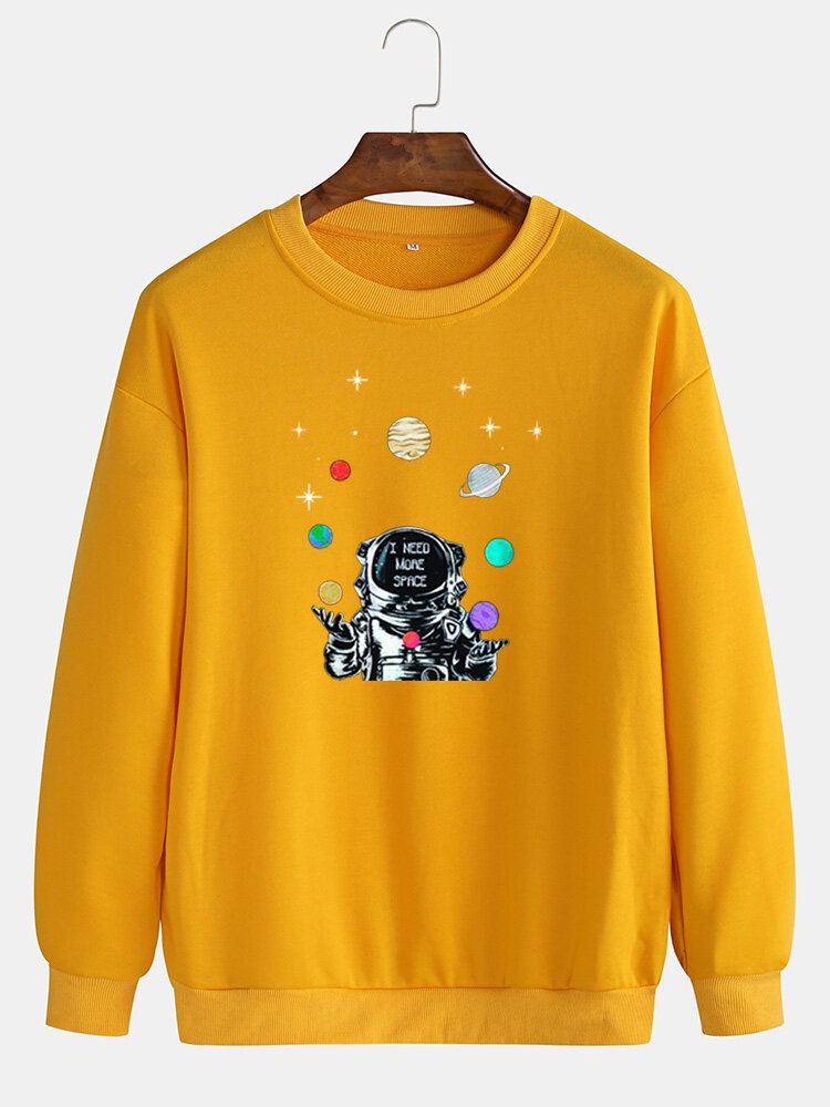 Sudaderas Con Hombros Descubiertos Y Cuello Redondo Con Estampado De Astronauta Y Planeta De Dibujos Animados Para Hombre