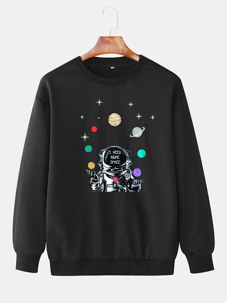 Sudaderas Con Hombros Descubiertos Y Cuello Redondo Con Estampado De Astronauta Y Planeta De Dibujos Animados Para Hombre