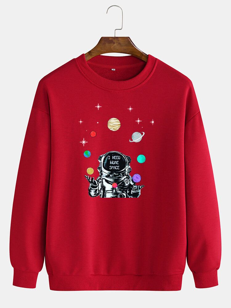 Sudaderas Con Hombros Descubiertos Y Cuello Redondo Con Estampado De Astronauta Y Planeta De Dibujos Animados Para Hombre