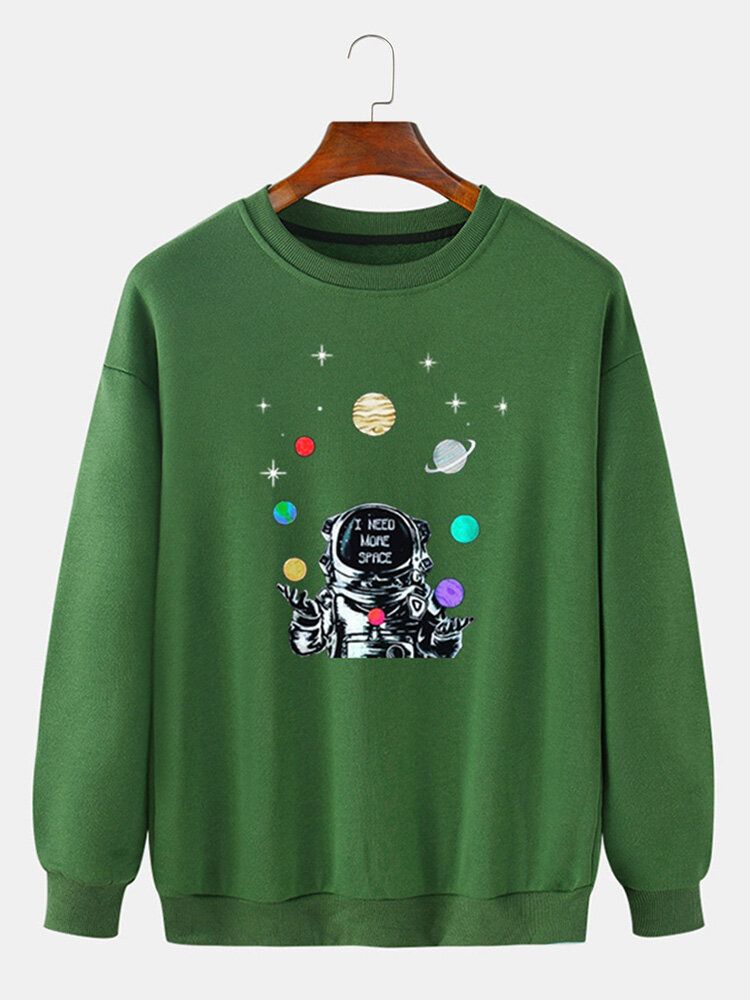 Sudaderas Con Hombros Descubiertos Y Cuello Redondo Con Estampado De Astronauta Y Planeta De Dibujos Animados Para Hombre