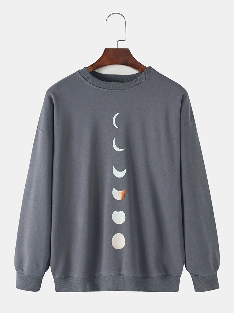 Sudaderas De Cuello Redondo Con Estampado De Eclipse Lunar Para Hombre 100% Algodón