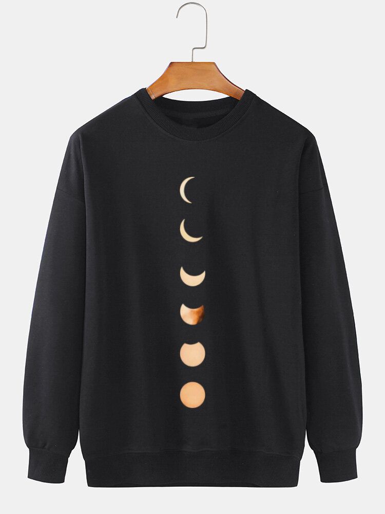 Sudaderas De Cuello Redondo Con Estampado De Eclipse Lunar Para Hombre 100% Algodón