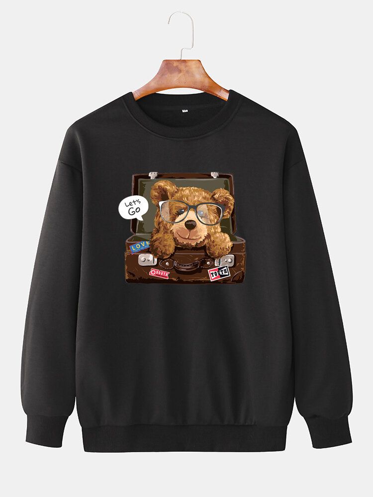 Sudaderas De Cuello Redondo Con Estampado De Oso De Dibujos Animados Para Hombre